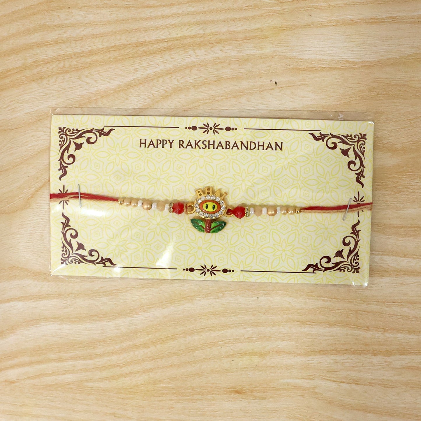 Elegant design details of BHAI Smiley Flower Charm Rakhi