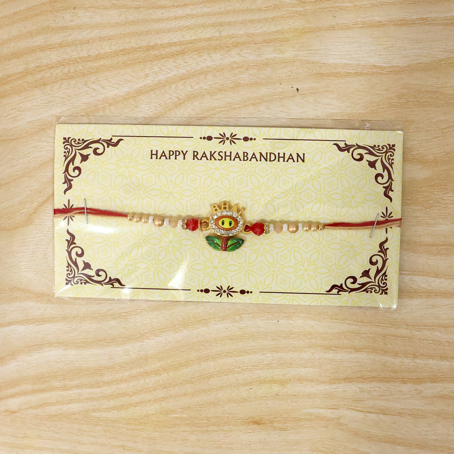 Elegant design details of BHAI Smiley Flower Charm Rakhi