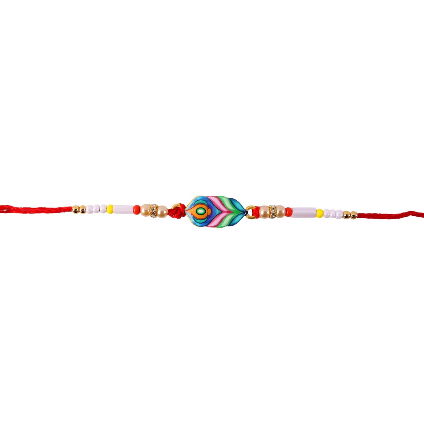 Top angle of stylish Mor Pankh rakhi for brother