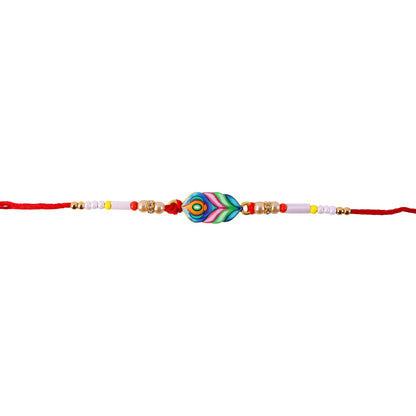 Top angle of stylish Mor Pankh rakhi for brother