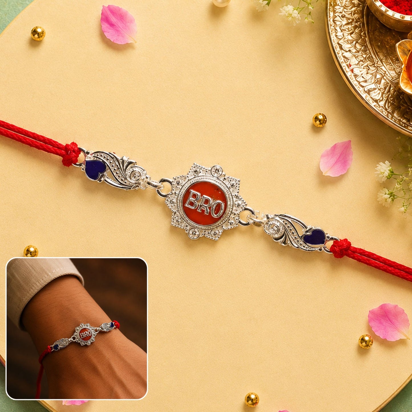 BRO Charm With Red Thread Rakhi for Brother (1 Pc)