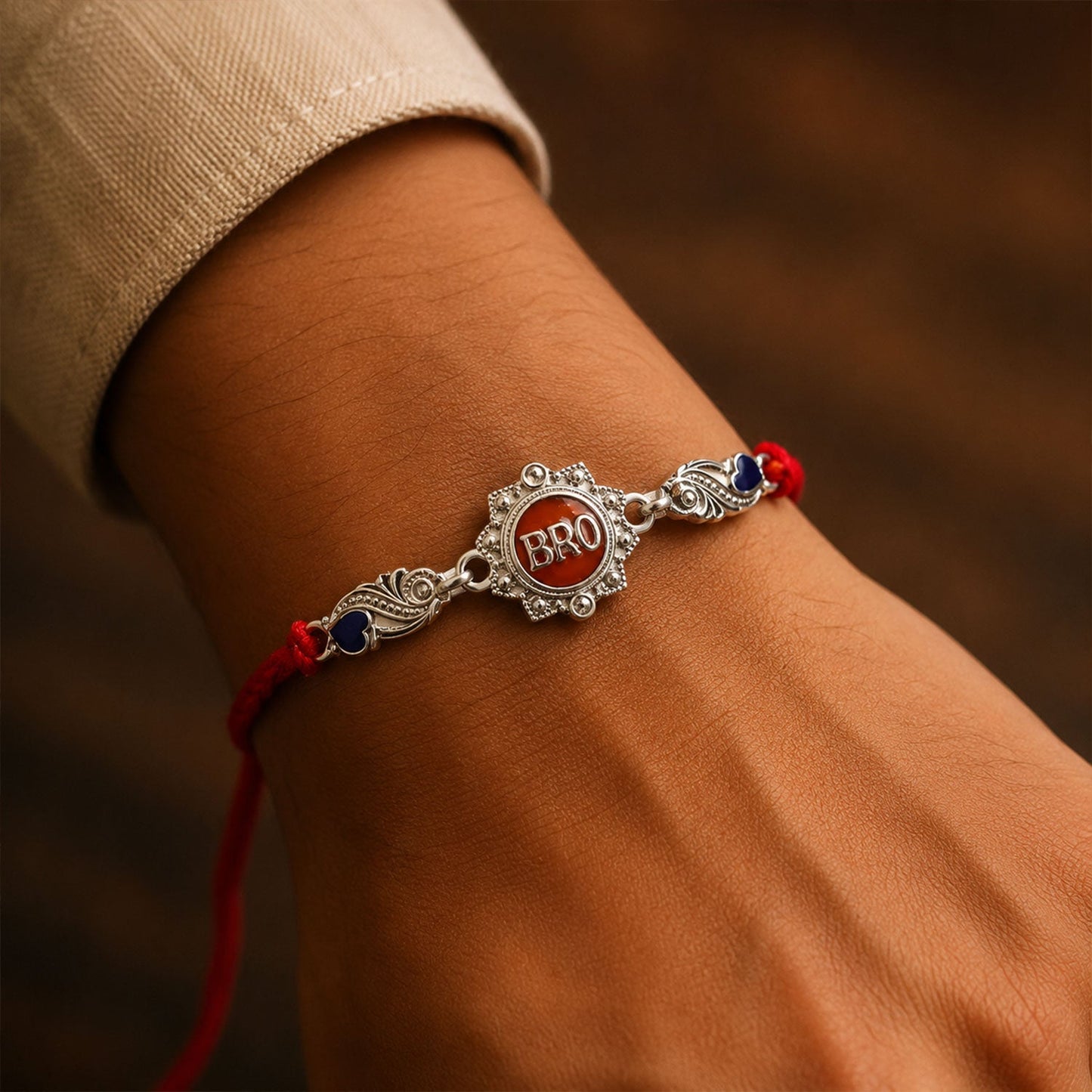 BRO Charm With Red Thread Rakhi for Brother (1 Pc)