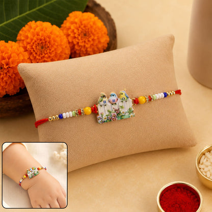 Cute Birds BRO Fence Charm With Beads Rakhi for Brother (1 Pc)