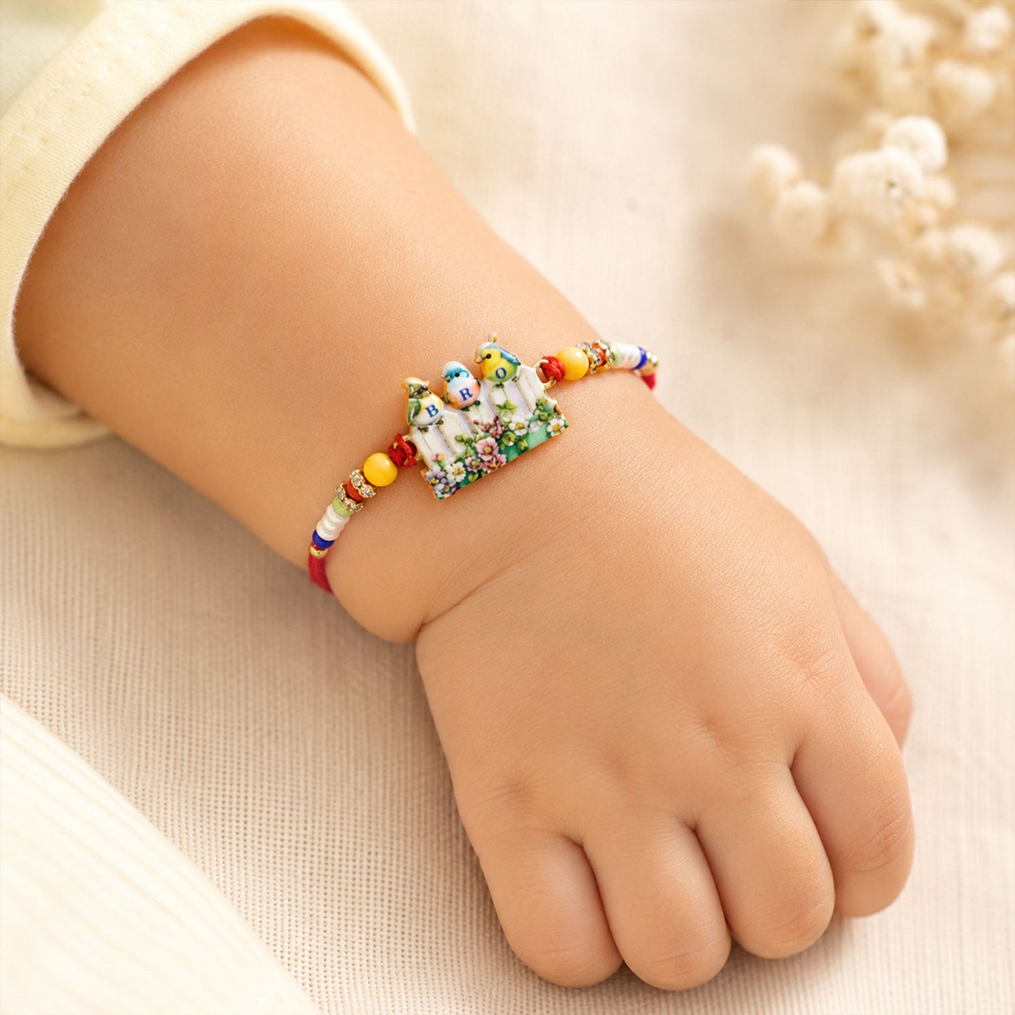 Cute Birds BRO Fence Charm With Beads Rakhi for Brother (1 Pc)