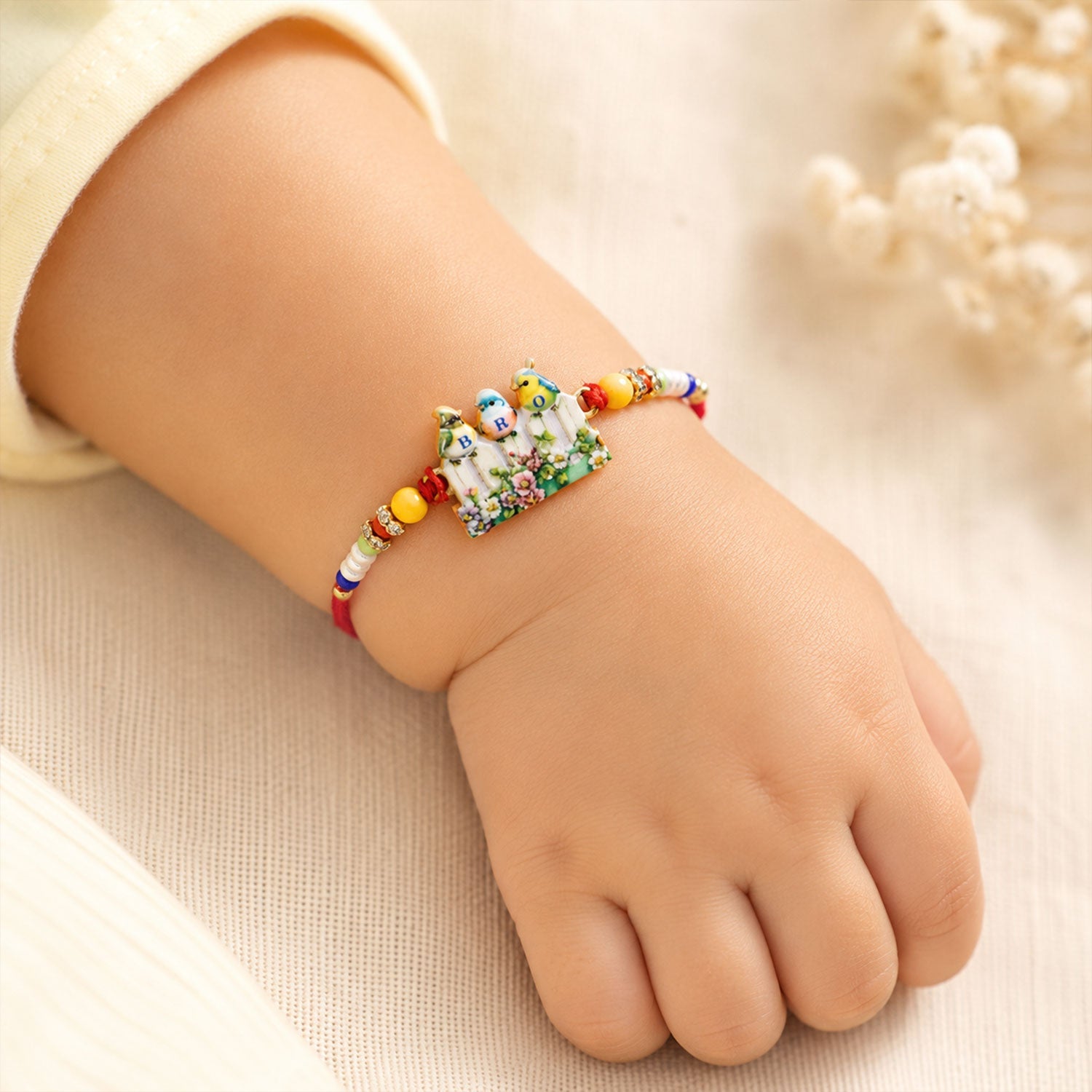 Cute Birds BRO Fence Charm With Beads Rakhi for Brother (1 Pc)