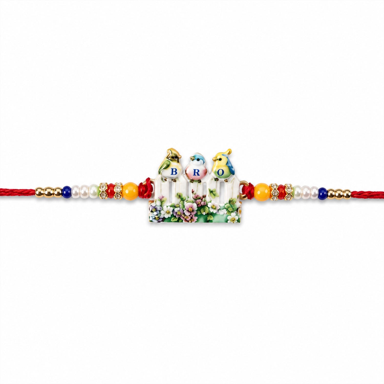 Cute Birds BRO Fence Charm With Beads Rakhi for Brother (1 Pc)