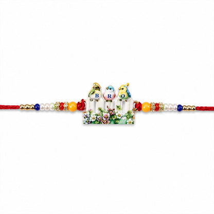 Cute Birds BRO Fence Charm With Beads Rakhi for Brother (1 Pc)