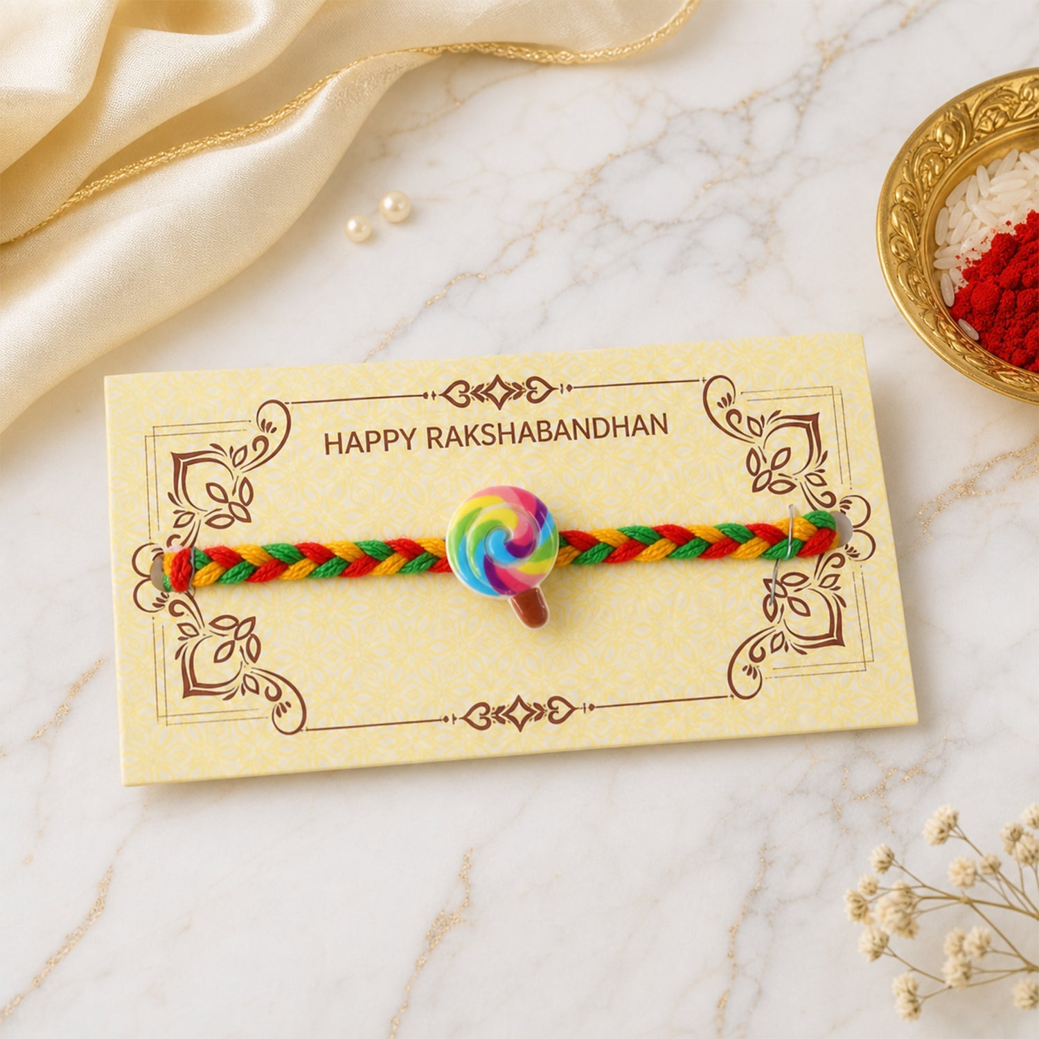 Cute Candy Charm Braided Thread Rakhi for Brother (1 Pc)