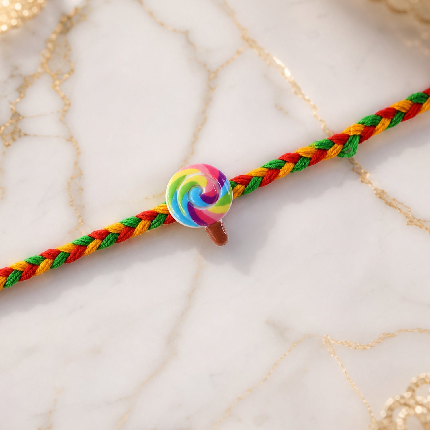 Cute Candy Charm Braided Thread Rakhi for Brother (1 Pc)