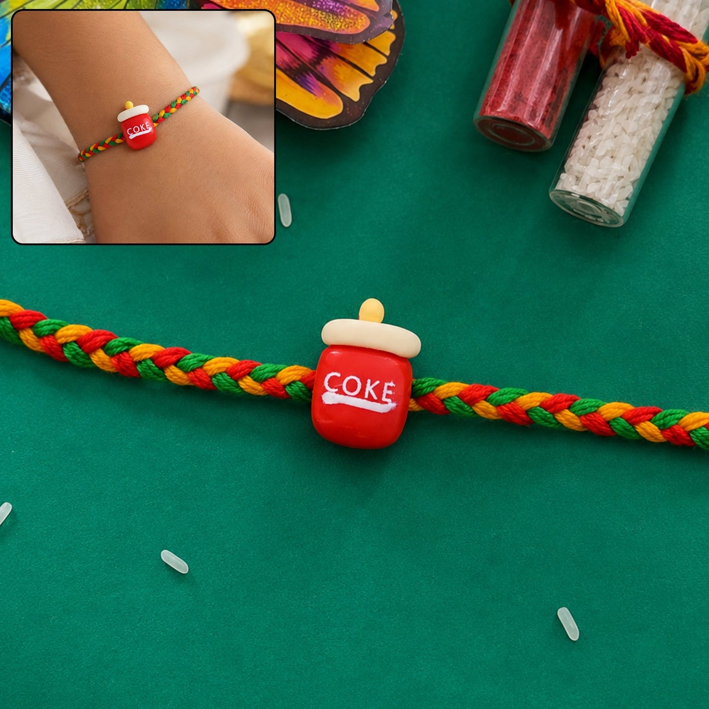 Cute Coke Bottle Charm Braided Thread Kids Rakhi for Brother (1 Pc)