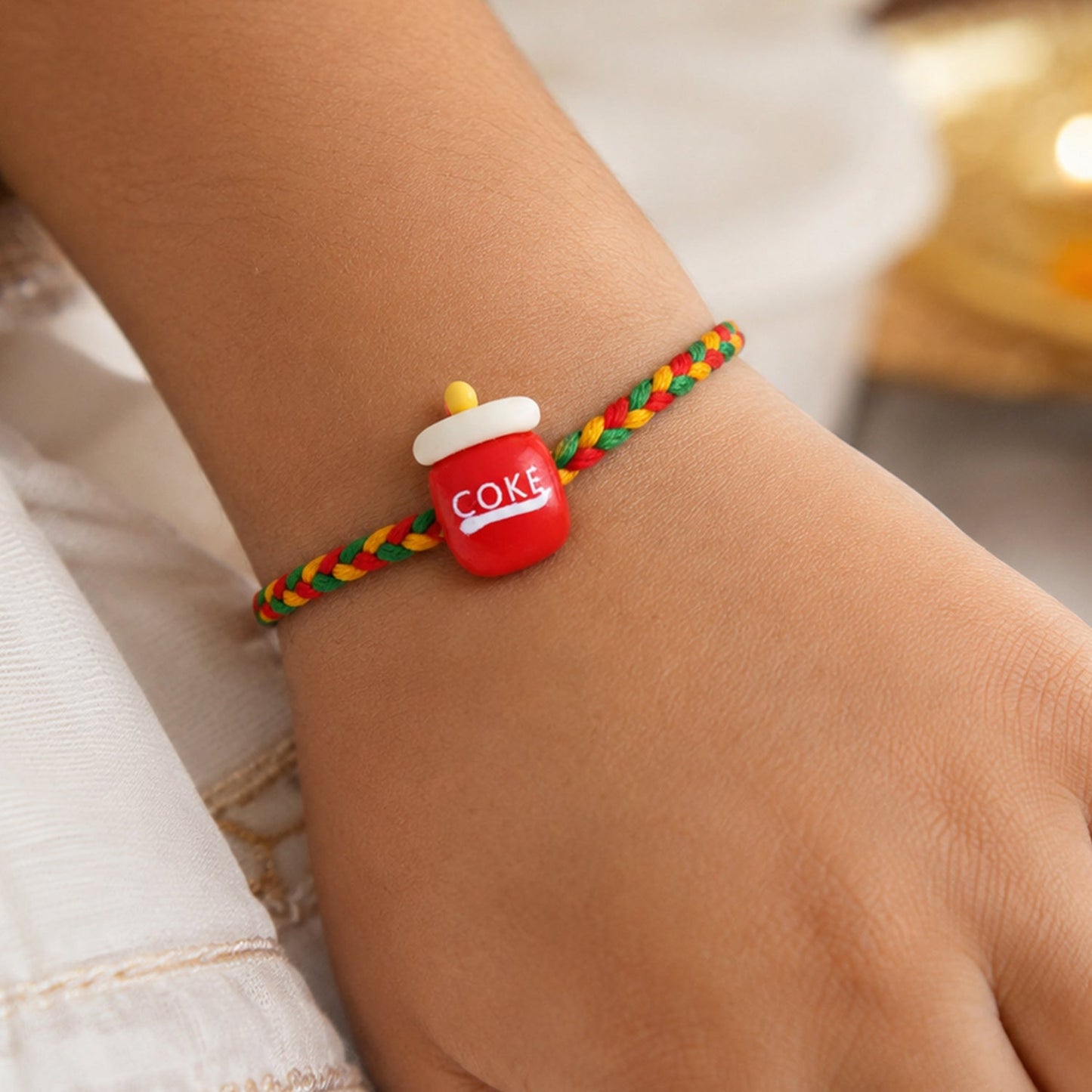 Cute Coke Bottle Charm Braided Thread Kids Rakhi for Brother (1 Pc)