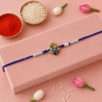 Om Flower Bouquet Meena Charm With Beads Rakhi for Brother (1 Pc)