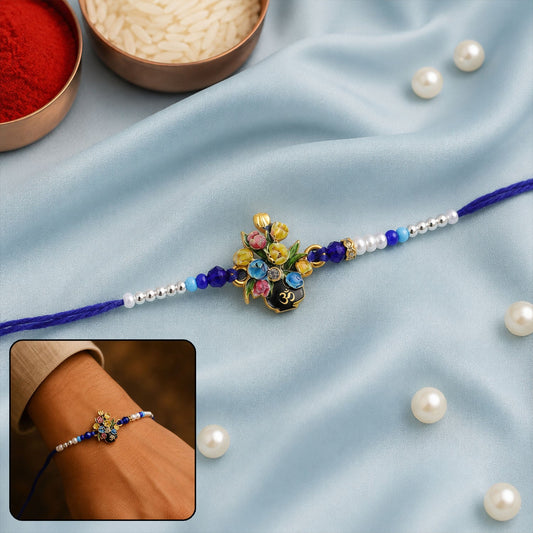 Om Flower Bouquet Meena Charm With Beads Rakhi for Brother (1 Pc)