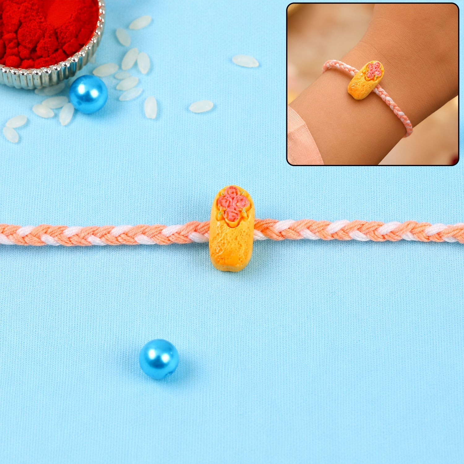 Cute Cake Charm Braided Thread Kids Rakhi for Brother (1 Pc)