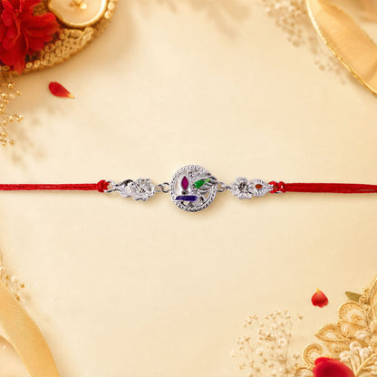 Silver Round Charm With Dori Rakhi for Brother (1 Pc)