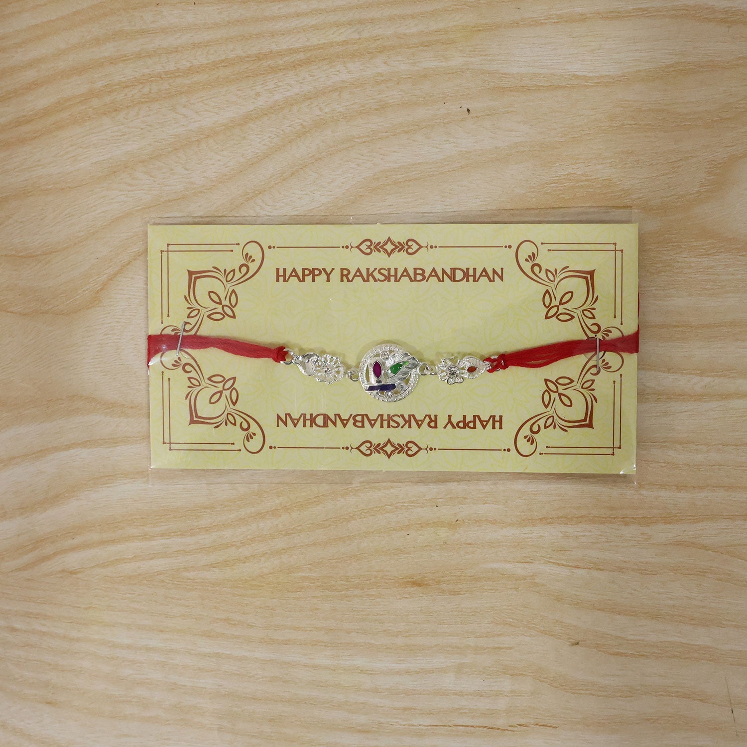 Silver Round Charm With Dori Rakhi for Brother (1 Pc)