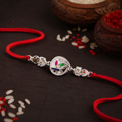 Silver Round Charm With Dori Rakhi for Brother (1 Pc)