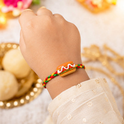 Cute Hot Dog Burger Charm Braided Thread Kids Rakhi for Brother (1 Pc)