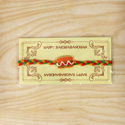 Cute Hot Dog Burger Charm Braided Thread Kids Rakhi for Brother (1 Pc)