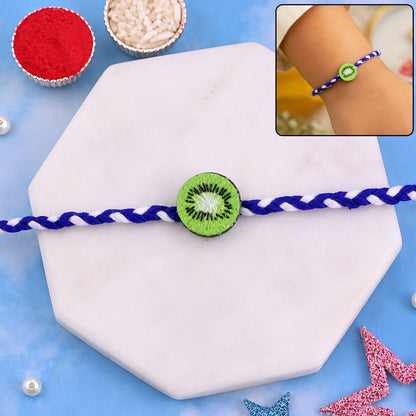 Cute Kiwi Fruit Charm Braided Thread Kids Rakhi for Brother (1 Pc)