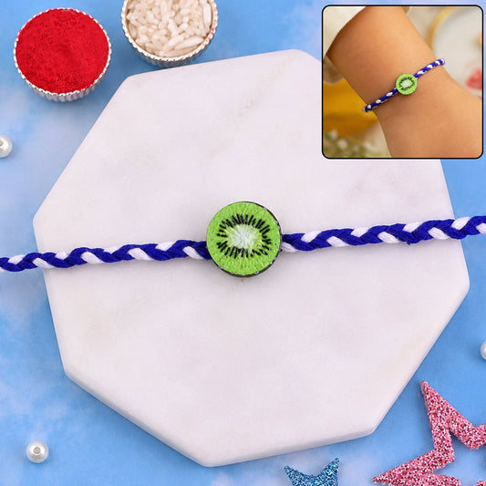 Cute Kiwi Fruit Charm Braided Thread Kids Rakhi for Brother (1 Pc)