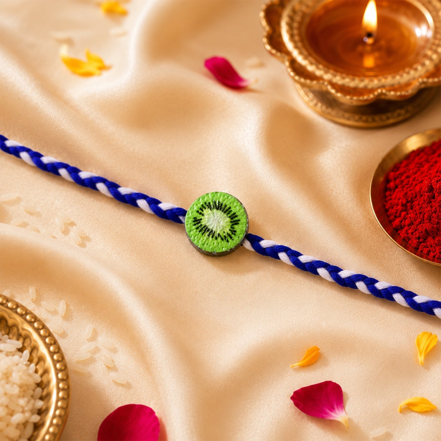 Cute Kiwi Fruit Charm Braided Thread Kids Rakhi for Brother (1 Pc)