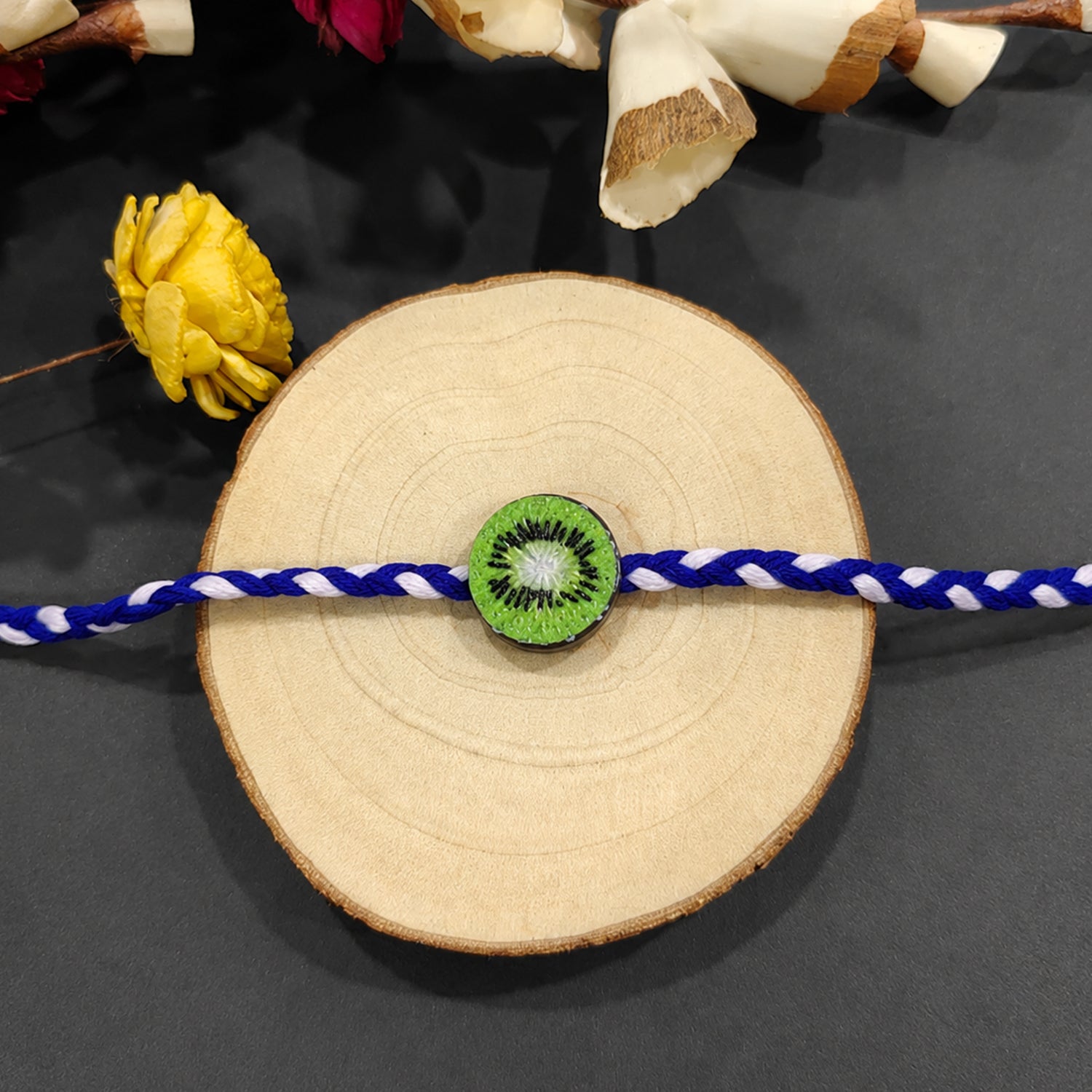 Cute Kiwi Fruit Charm Braided Thread Kids Rakhi for Brother (1 Pc)