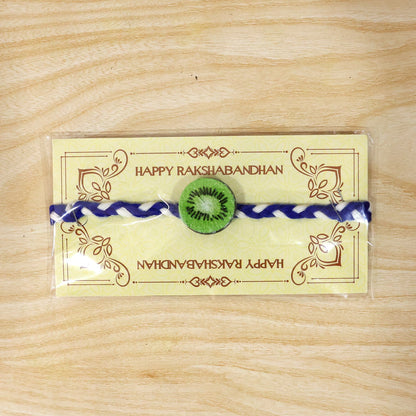 Cute Kiwi Fruit Charm Braided Thread Kids Rakhi for Brother (1 Pc)