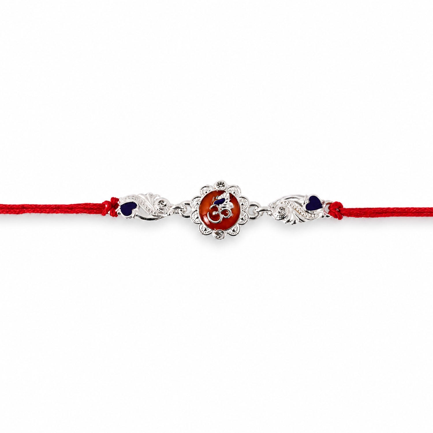 Silver Om Floral Charm With Dori Rakhi for Brother (1 Pc)