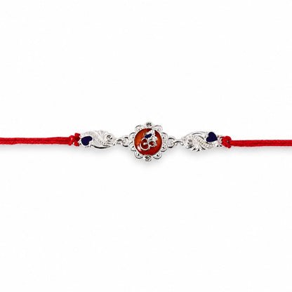 Silver Om Floral Charm With Dori Rakhi for Brother (1 Pc)