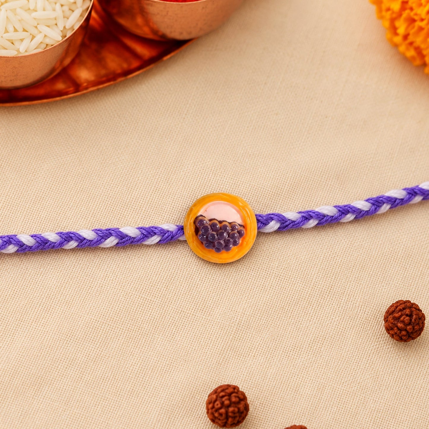 Cute Grapes Basket Charm Braided Thread Kids Rakhi for Brother (1 Pc)