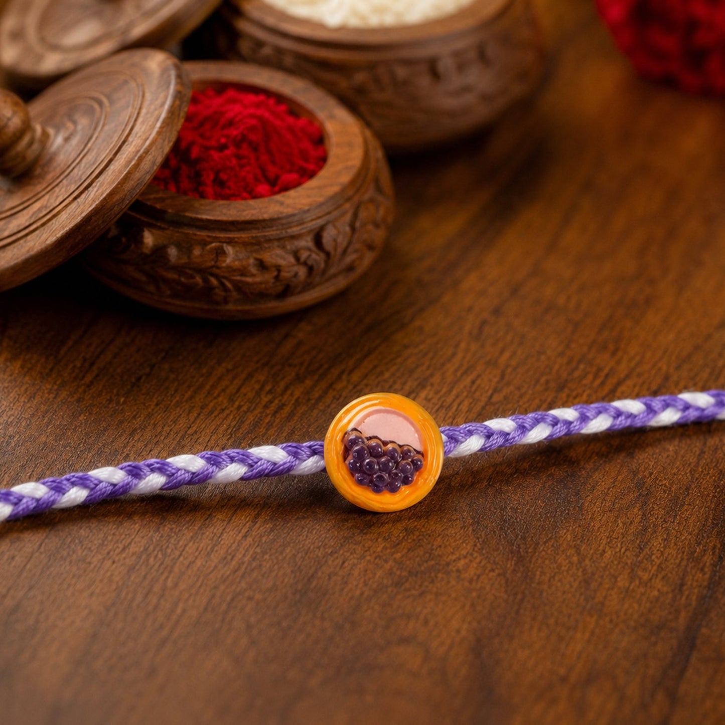 Cute Grapes Basket Charm Braided Thread Kids Rakhi for Brother (1 Pc)