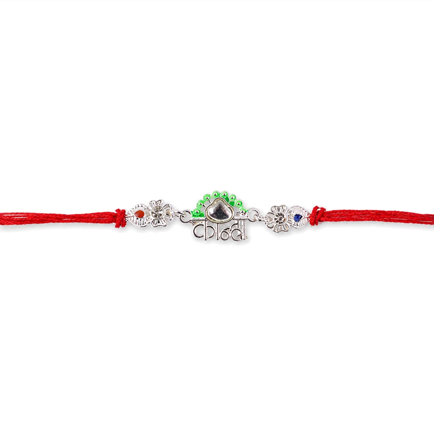 Silver Kanha Mor Charm With Dori Rakhi for Brother (1 Pc)