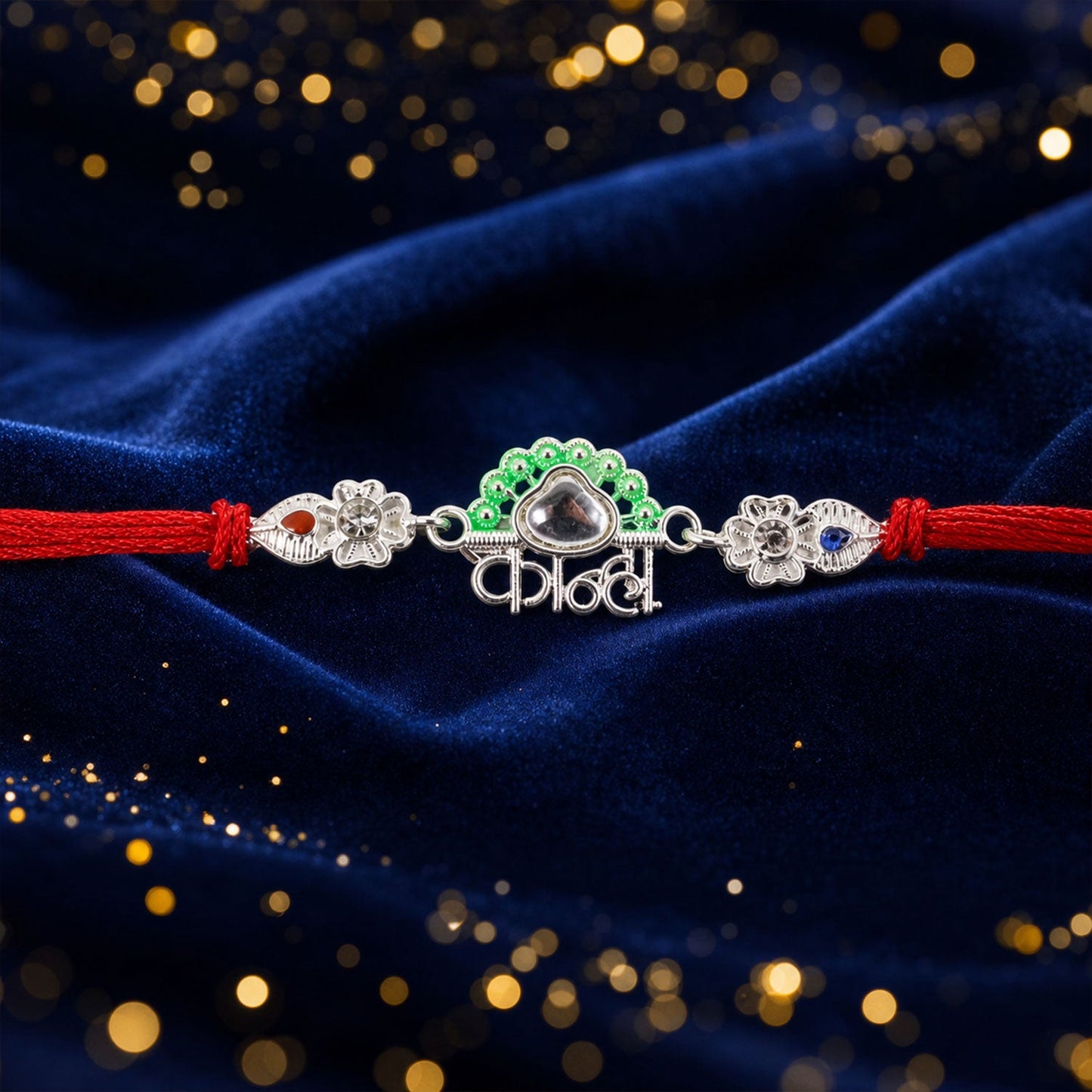Silver Kanha Mor Charm With Dori Rakhi for Brother (1 Pc)