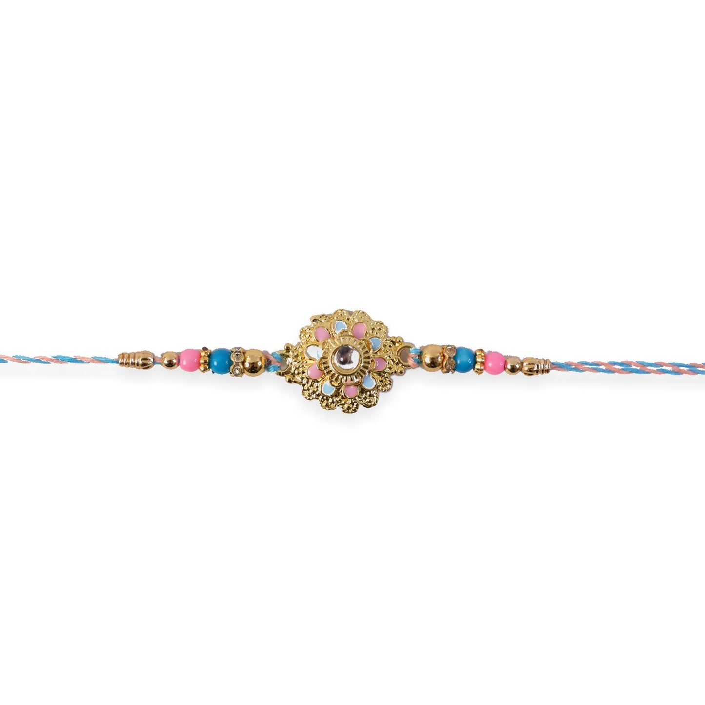 Designer Floral Kundan Charm With Beads Rakhi for Brother (1 Pc)