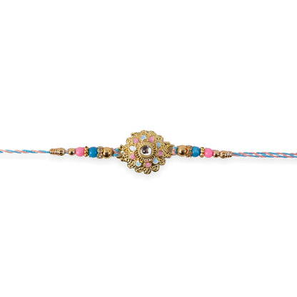 Designer Floral Kundan Charm With Beads Rakhi for Brother (1 Pc)