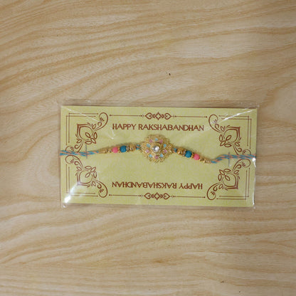 Designer Floral Kundan Charm With Beads Rakhi for Brother (1 Pc)