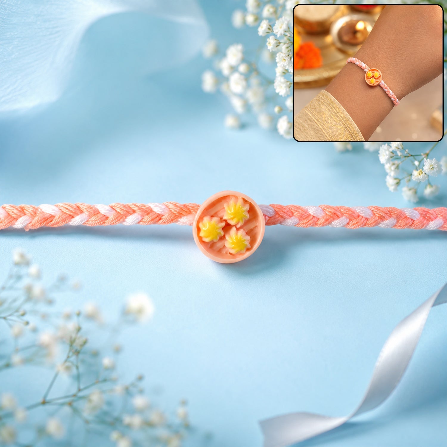 Sweet Round Charm Braided Thread Rakhi for Brother (1 Pc)