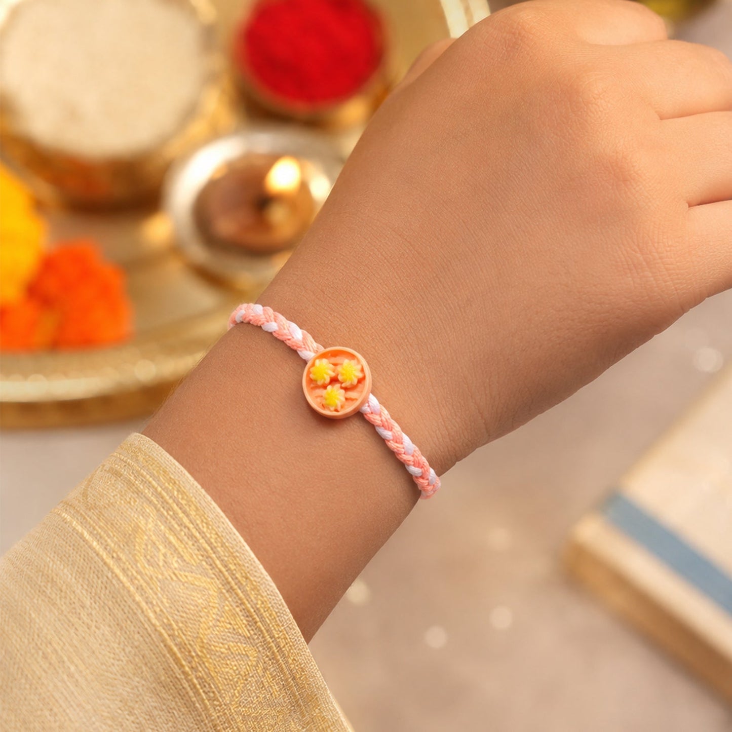 Sweet Round Charm Braided Thread Rakhi for Brother (1 Pc)