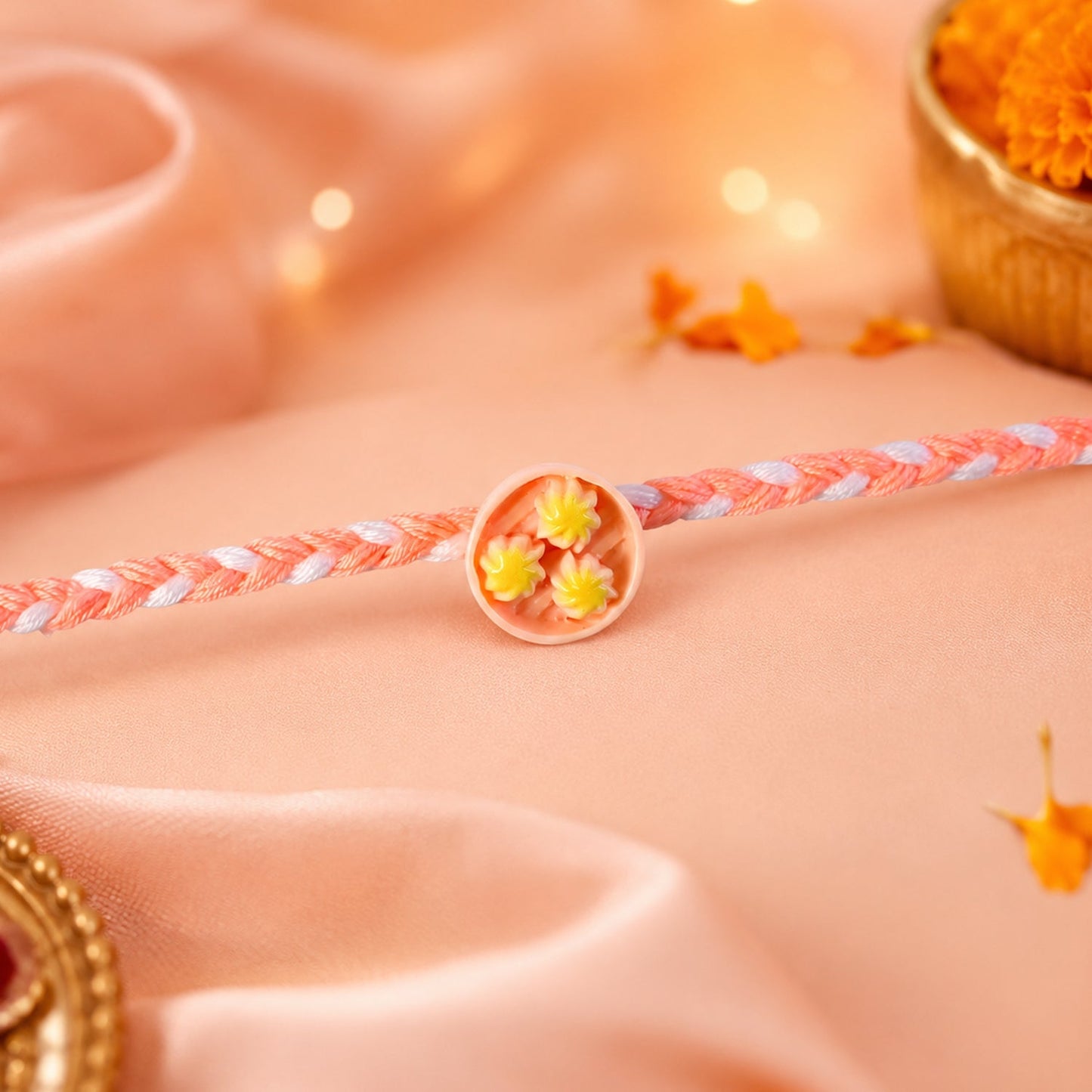 Sweet Round Charm Braided Thread Rakhi for Brother (1 Pc)