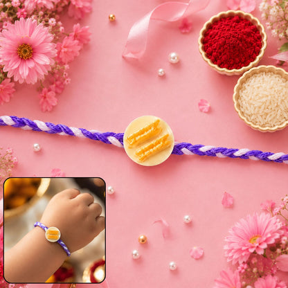 Mini Snack Plate Braided Thread Rakhi close-up front view