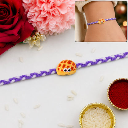 Smiley Waffle Charm Braided Thread Rakhi front view
