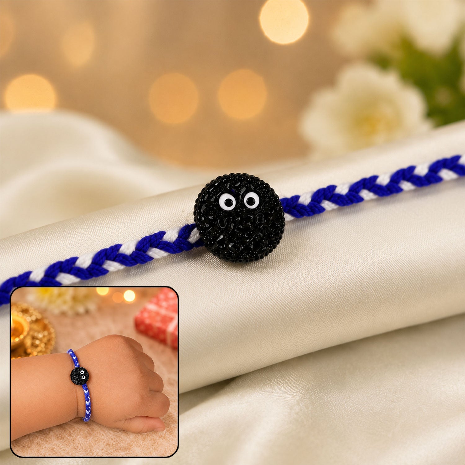 Funny Cookie Eyes Braided Thread Rakhi with charm
