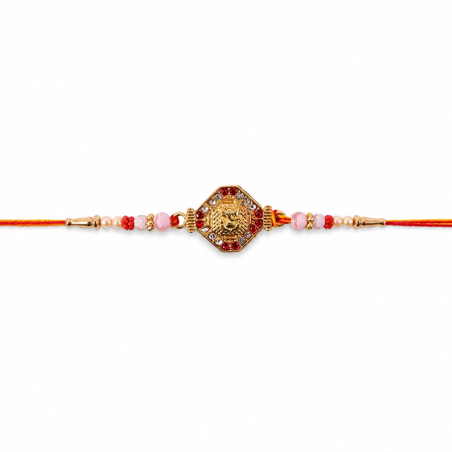Ganesh Hexagon Stone Charm Rakhi detailed look with pearl beads