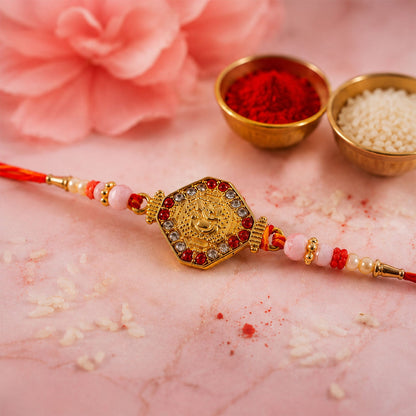 Ganesh Hexagon Stone Charm Rakhi tied with white thread