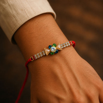 Crystal Stone Flower Bracelet Style Rakhi for Brother (1 Pc)