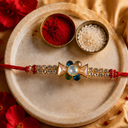 Crystal Stone Flower Bracelet Style Rakhi for Brother (1 Pc)