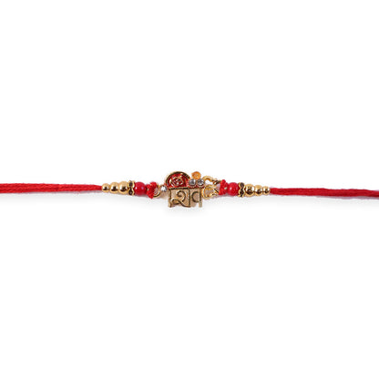 Side angle of Om Shiv Trishul Charm Beaded Rakhi with charm and beads