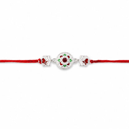 Designer Silver Chakra Meena Heart Rakhi with intricate detailing