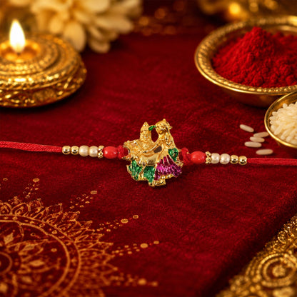 Radha Krishna Meena rakhi tied on wrist with beads